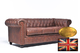 Sofá chester 3 asientos en cuero marrón vintage